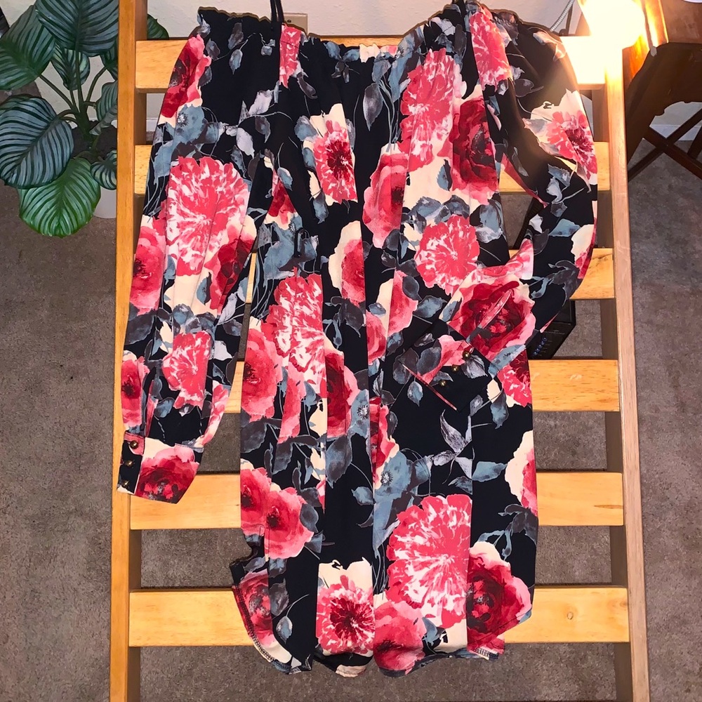 Floral Off the Shoulder Long Sleeve Dress